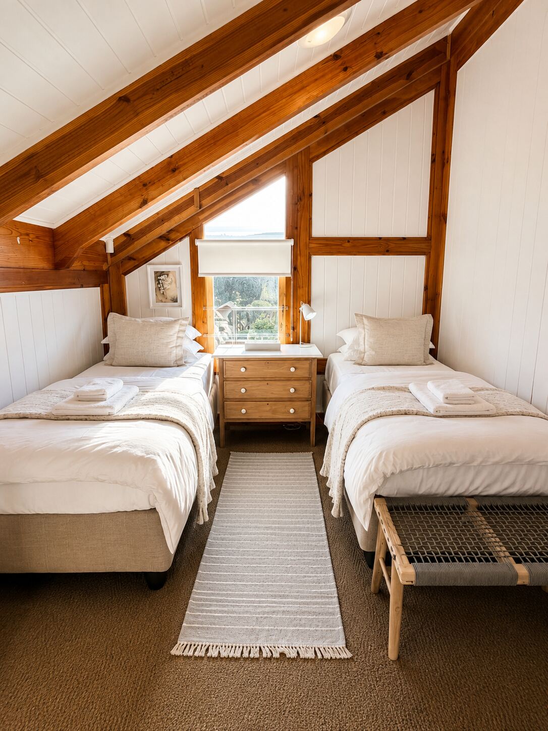 Loft twin room with two single beds under the sloped roof